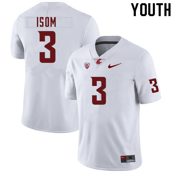 Youth #3 Daniel Isom Washington Cougars College Football Jerseys Sale-White - Click Image to Close